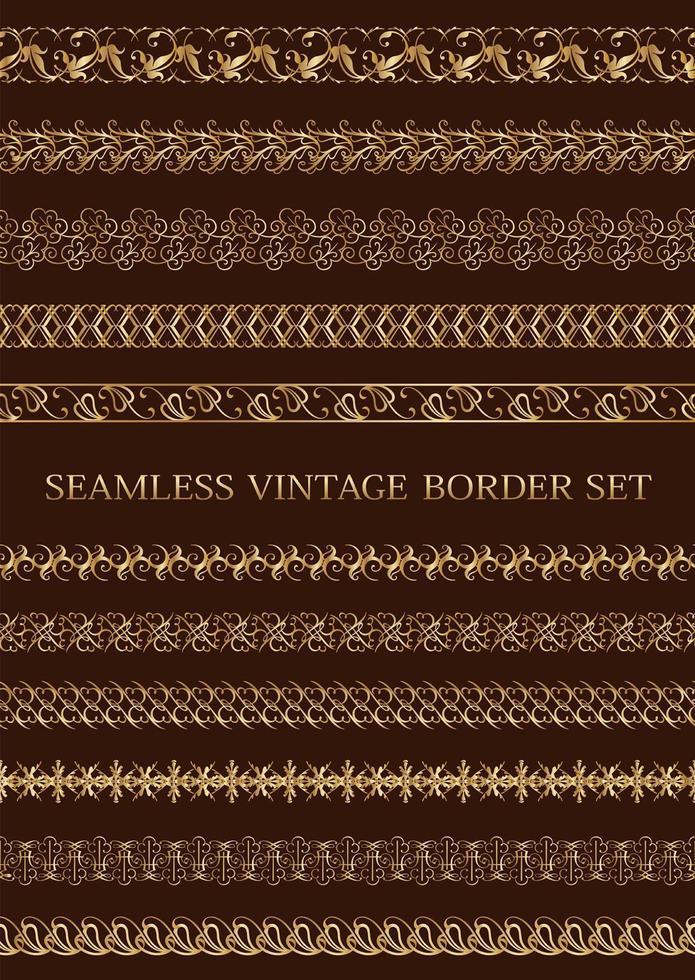 Golden Seamless Vintage Border Set vector