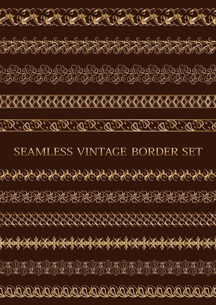 Golden Seamless Vintage Border Set vector