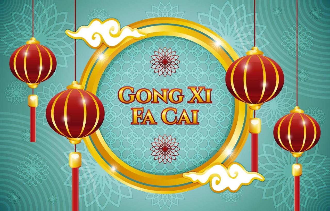 Gong Xi Fa Cai with Lantern and Flower Ornament Concept vector