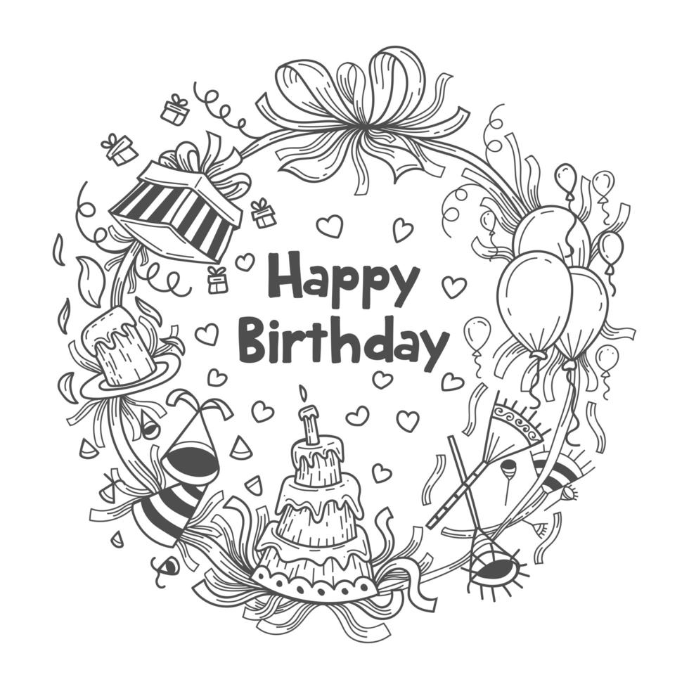 Hand drawn birthday gifts wreath vector