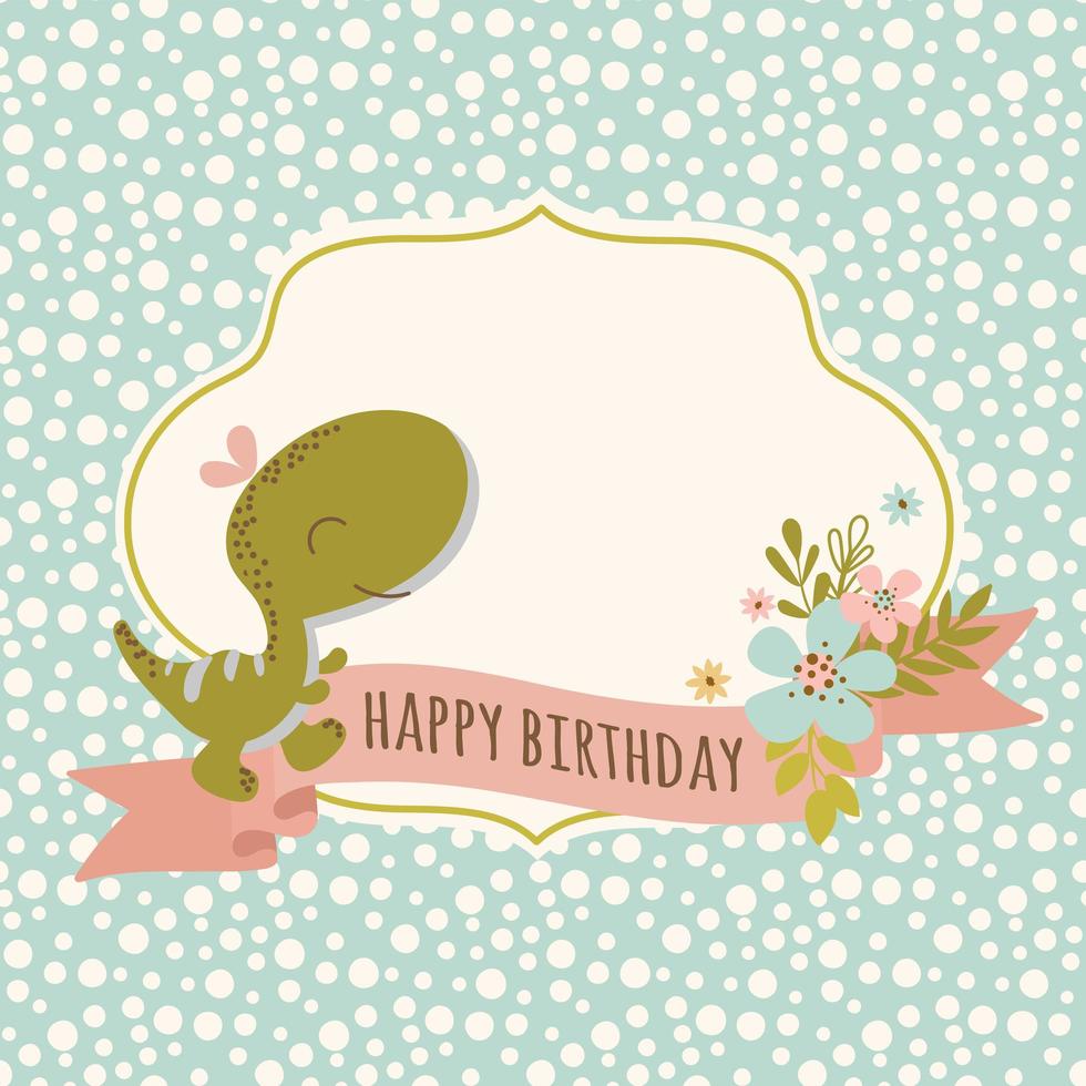 Hand-drawn dinosaur birthday card design vector