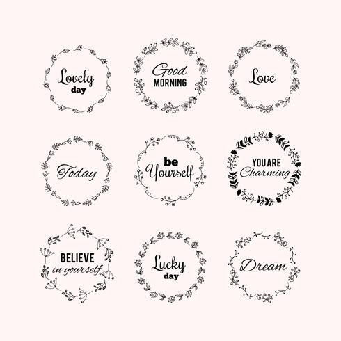 Hand drawn flourish frames with circle floral borders vector
