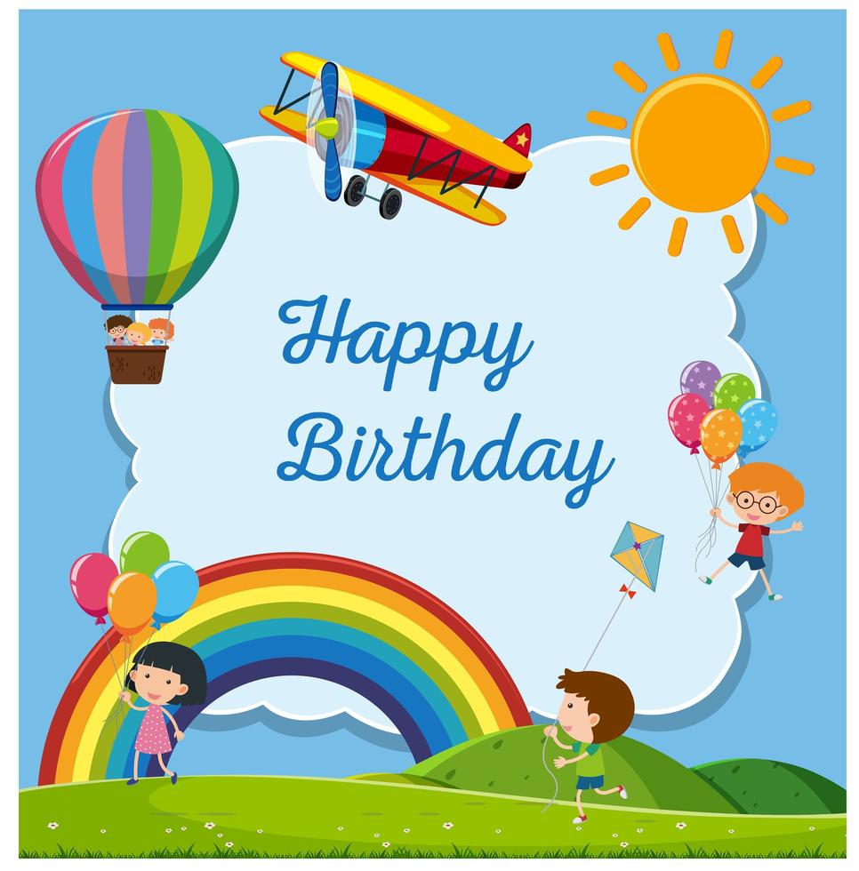Happy Birthday Card with Happy Kids vector