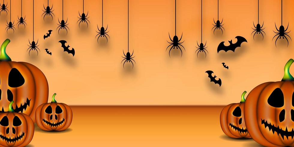 Happy Halloween Background, Pumpkin, Bat, and Spider  vector