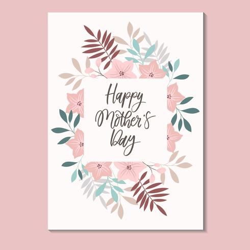 Happy Mother's Day Card with Floral Frame Vector