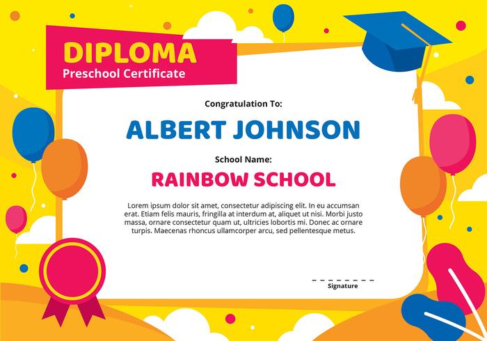 Kindergarten Diploma Certificate Template vector