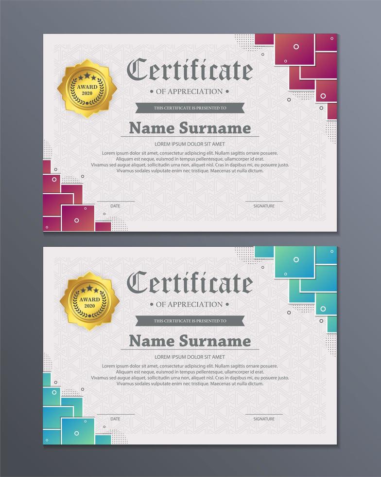 Layered squares modern certificate set vector