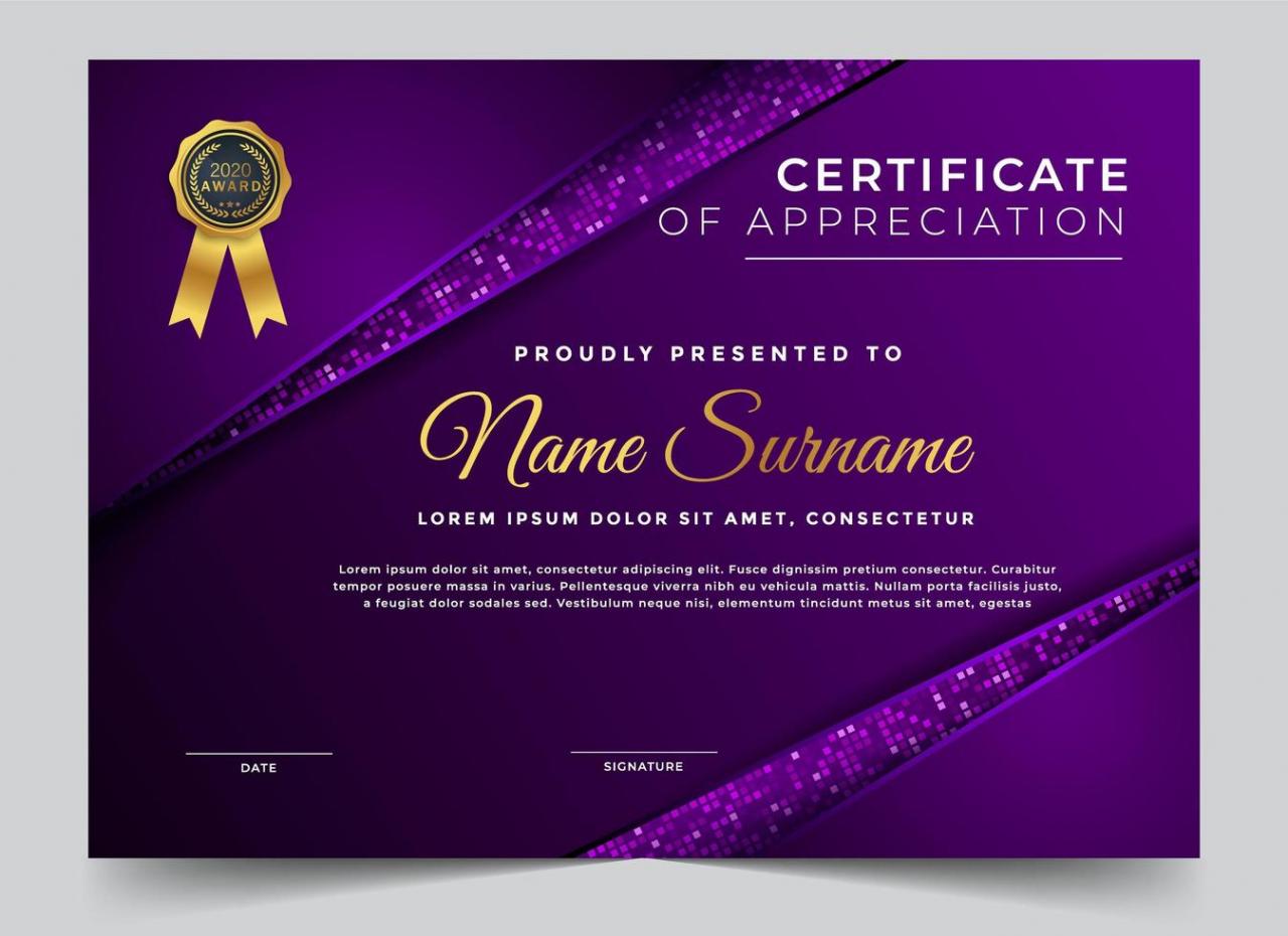Metallic purple certificate of appreciation design vector