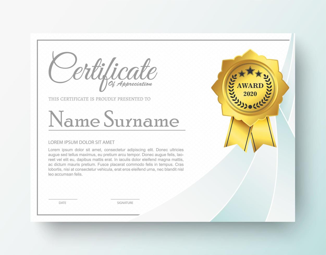 Modern award certificate in white color vector