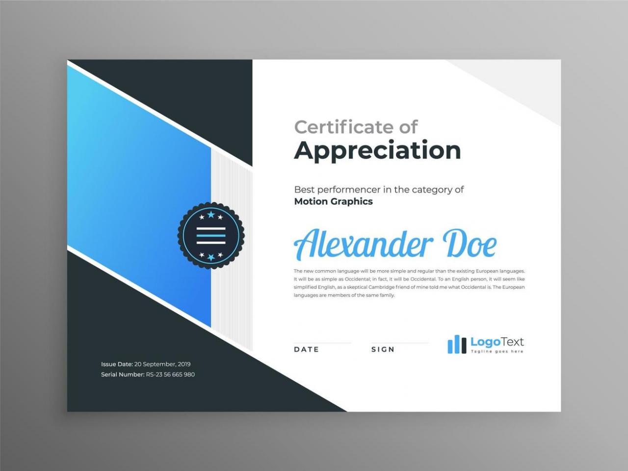 Modern Certificate Blue Black Template Design vector