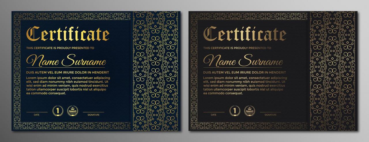 Navy and brown certificate set with filigree pattern vector