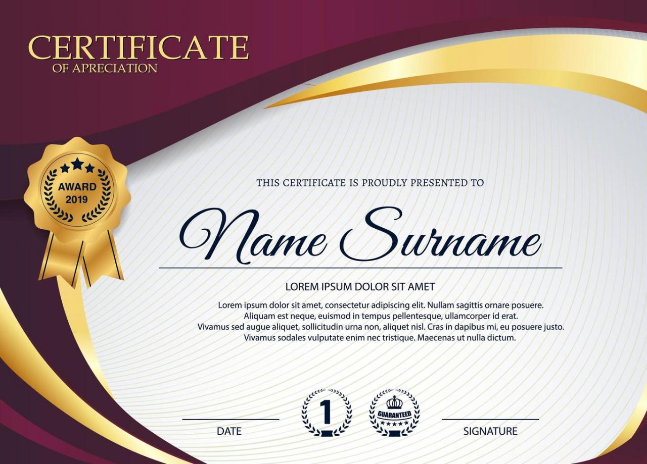 Purple and Gold Certificate Of Appreciation  vector