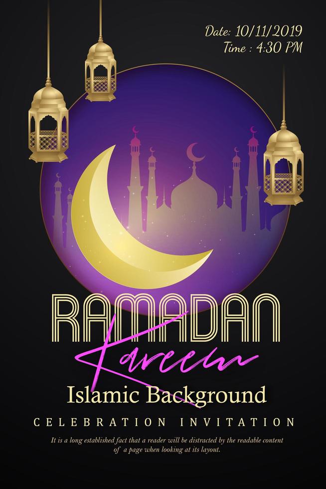 Ramadan Kareem Poster with City Silhouette in Frame vector