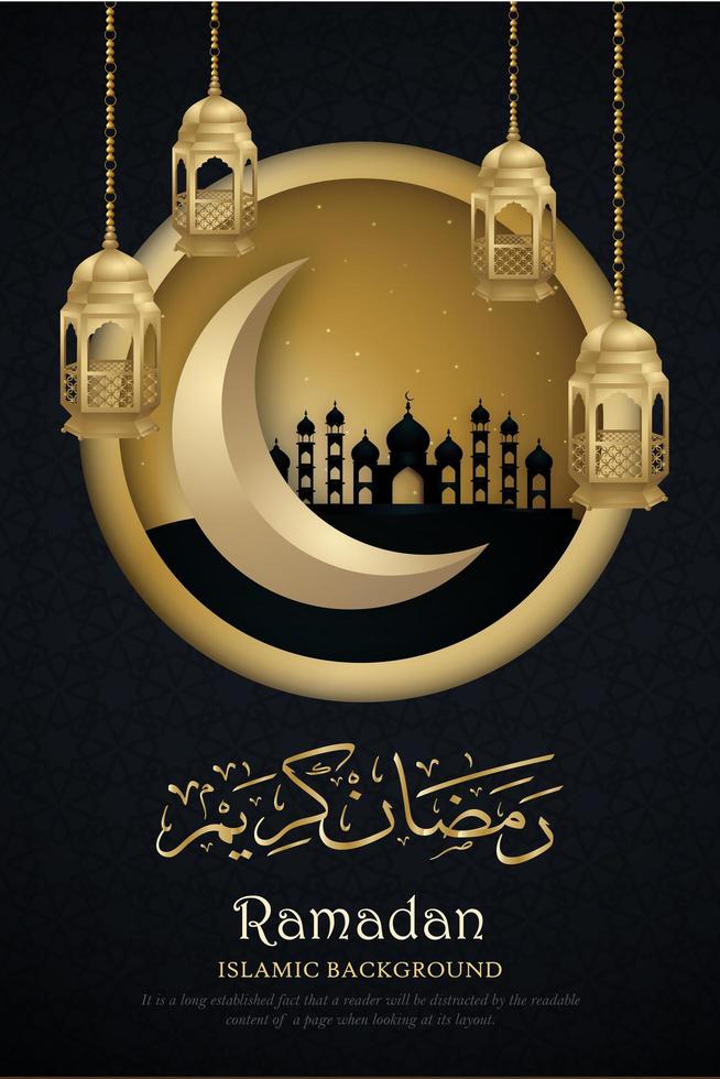 Ramadan Kareem Poster with Golden Circle Frame vector