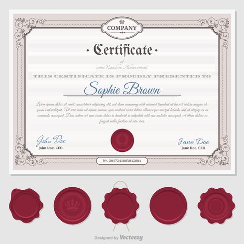 Retro Certificate With Wax Seals Vector Template