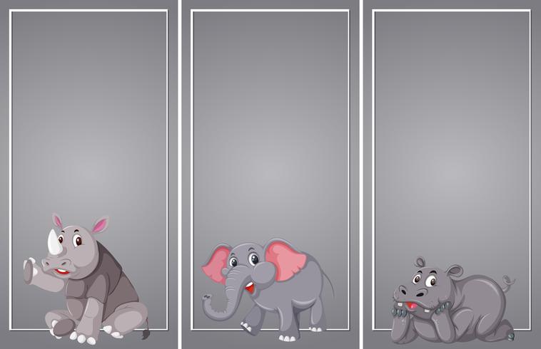 Set of animal grey border vector