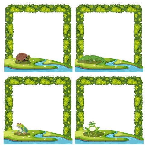 Set of animal in nature border vector