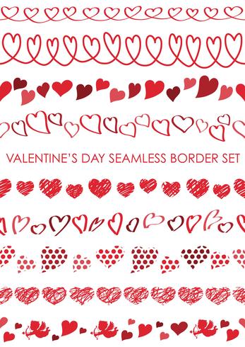 Set of Valentine’s Day seamless borders. vector