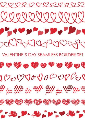 Set of Valentine’s Day seamless borders. vector