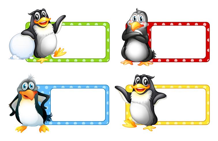 Square labels with cute penguins vector