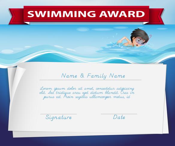 Template of certificate for swimming award vector