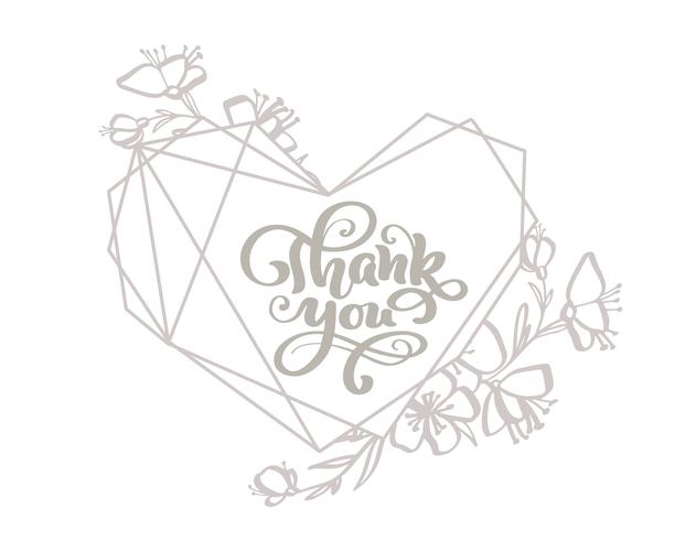 Thank you gray calligraphy lettering vector text in heart frame. For art template design list page, mockup brochure style, banner idea cover, booklet print flyer, poster