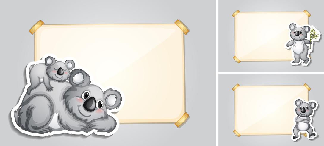 Three border templates with koala bears vector