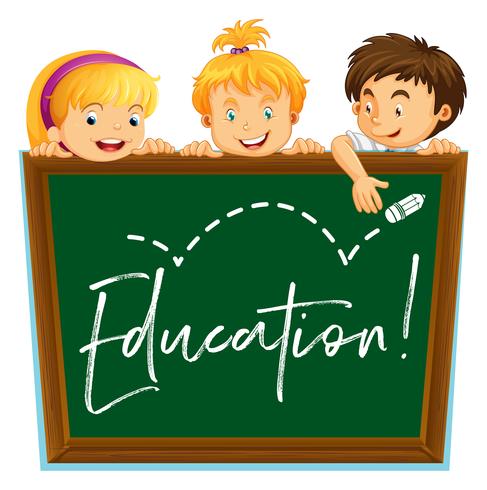 Three kids and board with word education vector