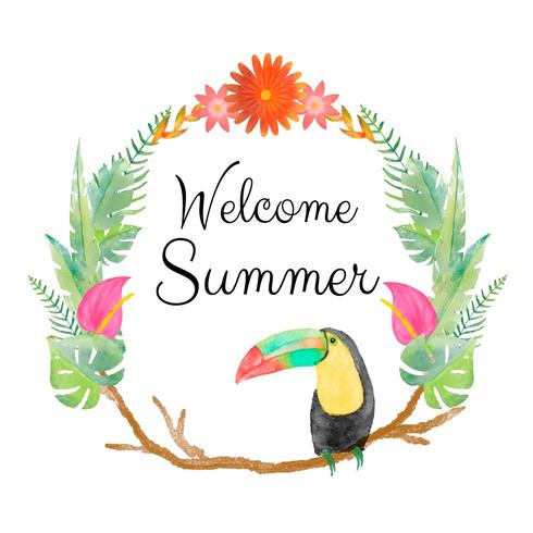 Tropical Wreath With Toucan And Quote vector