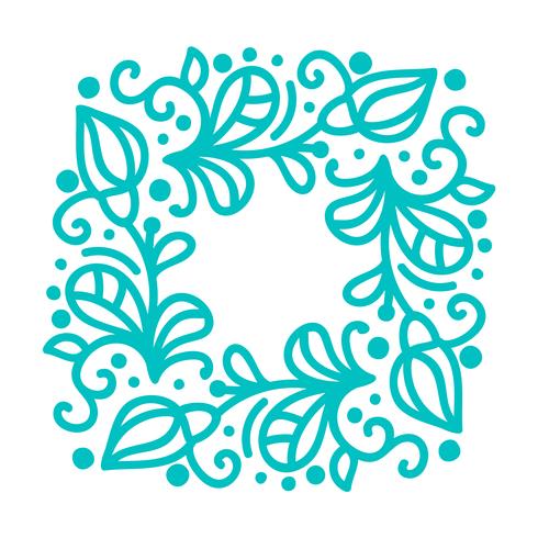 Turquoise vector monoline calligraphy flourish frame for greeting card