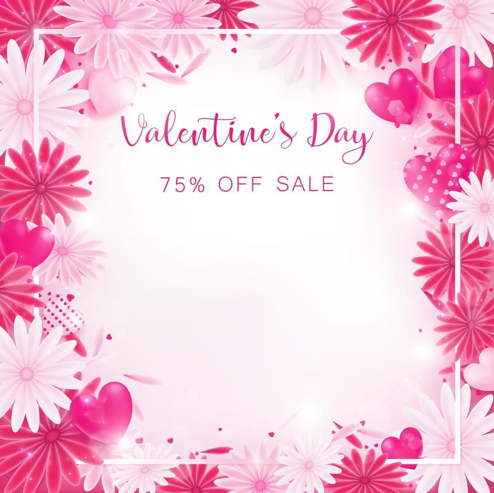Valentine's Day flowers blooming on white border vector