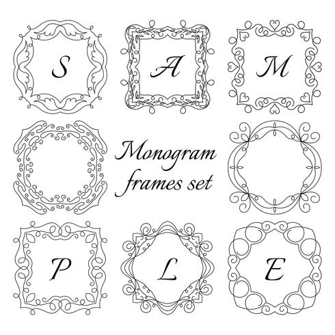 8 monogram frames. Retro style set. Hand drawn ornaments.  vector