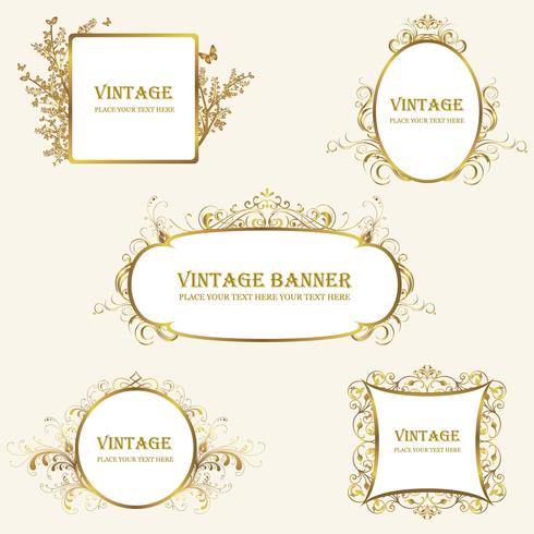 greek and vintage frames gold vector