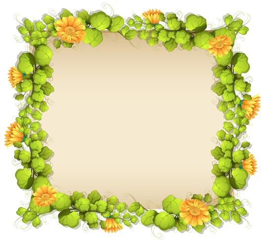 Border of leaves and yellow flowers vector