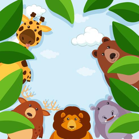 Border template with animals and leaves vector