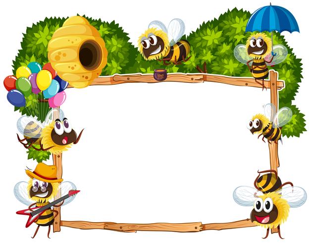 Border template with bees flying vector