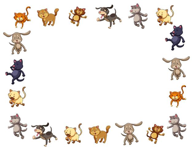 Border template with cute cats and dogs vector