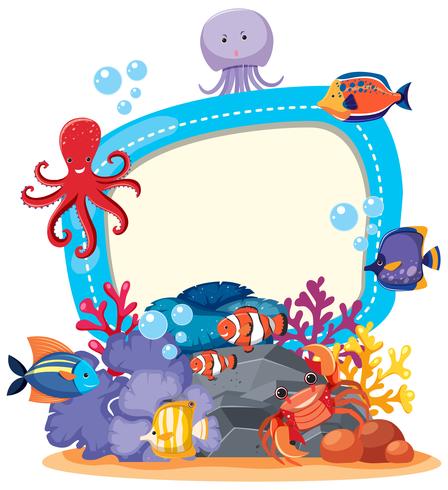 Border template with cute sea animals vector