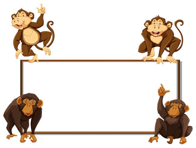 Border template with four monkeys vector