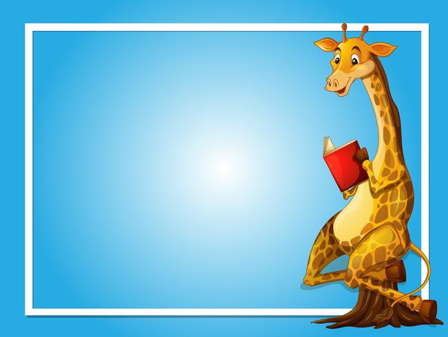 Border template with giraffe reading vector