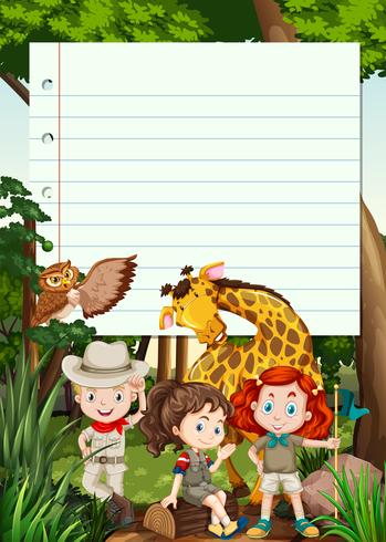 Border template with kids and animals vector