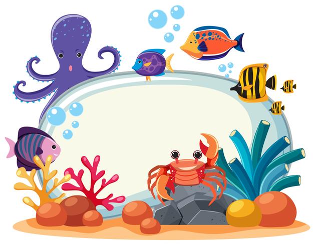 Border template with many sea animals underwater vector