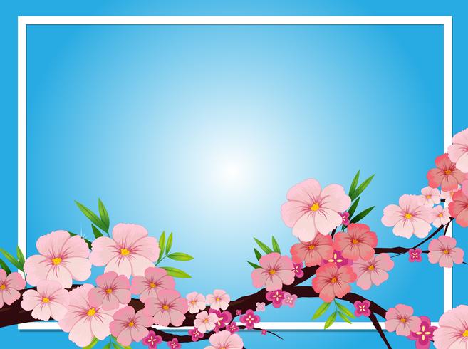 Border template with pink blossom flowers vector