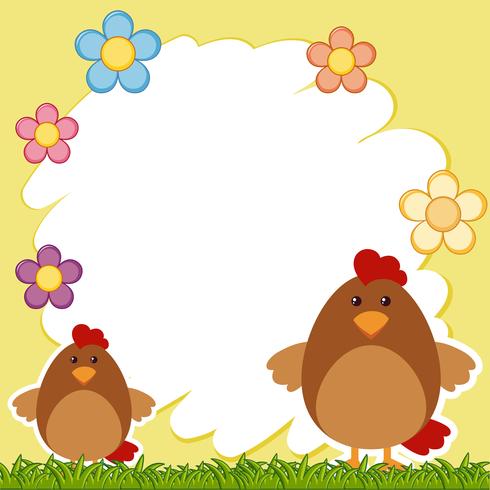 Border template with two chickens vector