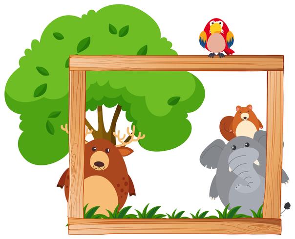 Border template with wild animals and tree vector