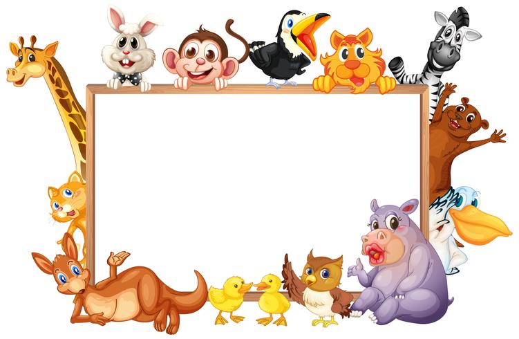 Border template with wild animals with happy face vector
