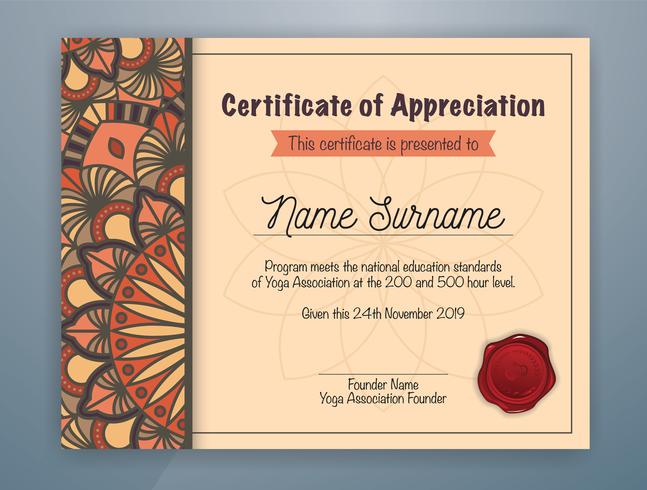 Brown Mandala Bordered Certificate of Appreciation Template Design vector