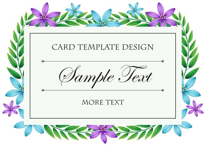 Card template with blue and purple flowers frame vector