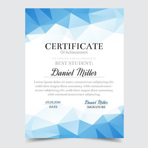 Certificate template with blue geometric elegant design, Diploma design graduation, award, success. vector