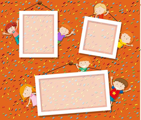 Children on cute photo frame vector